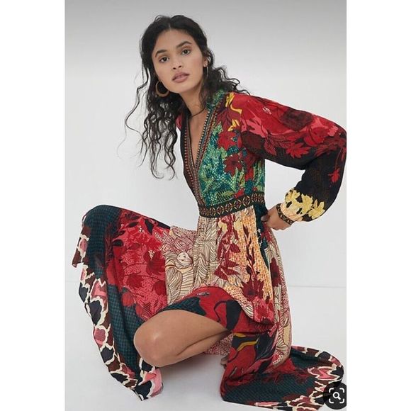 New Anthropologie We Select Dresses Bhanuni by Jyoti Patterned Maxi Dress Size 0 - Picture 3 of 9